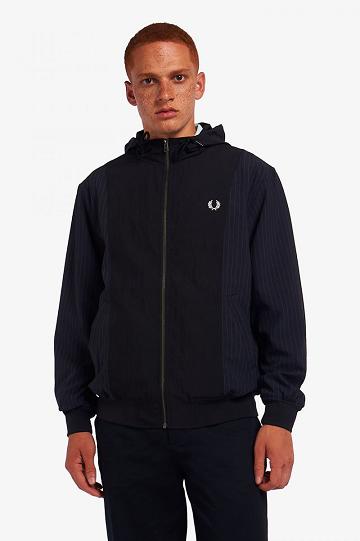 Navy Fred Perry Pinstripe Panel Woven Track Men's Jackets | PH 1229OKIR